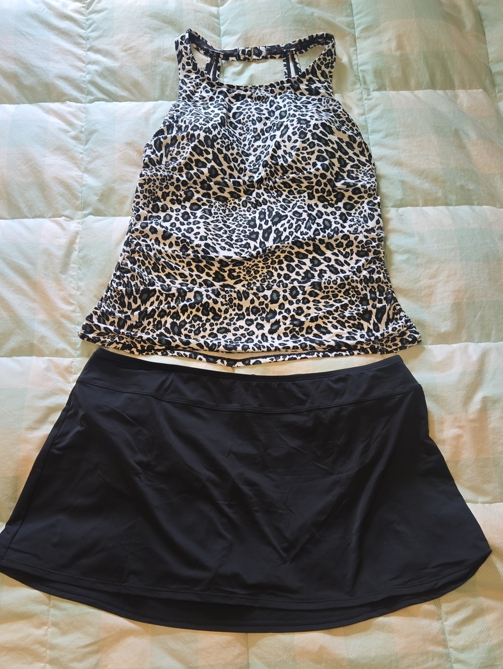 Jantzen Black Skort with Black-and-White Leopard Tankini Top